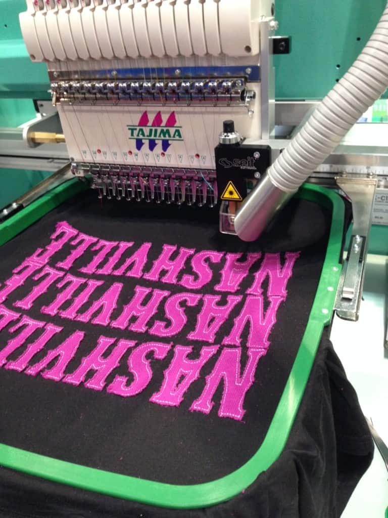 Embroidered letters then cut out with the laser