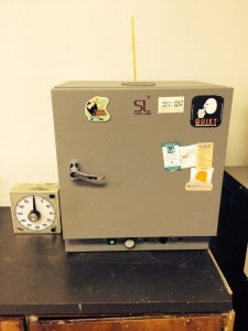 A laboratory oven (at Rutland) used to give controlled heat testing.
