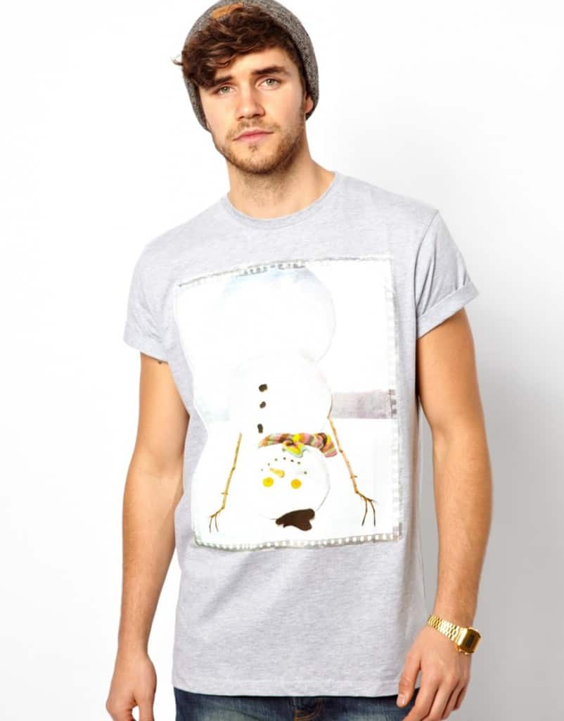 T-Shirt-With-Christmas-Snowman-Print-And-Rolled-Sleeve