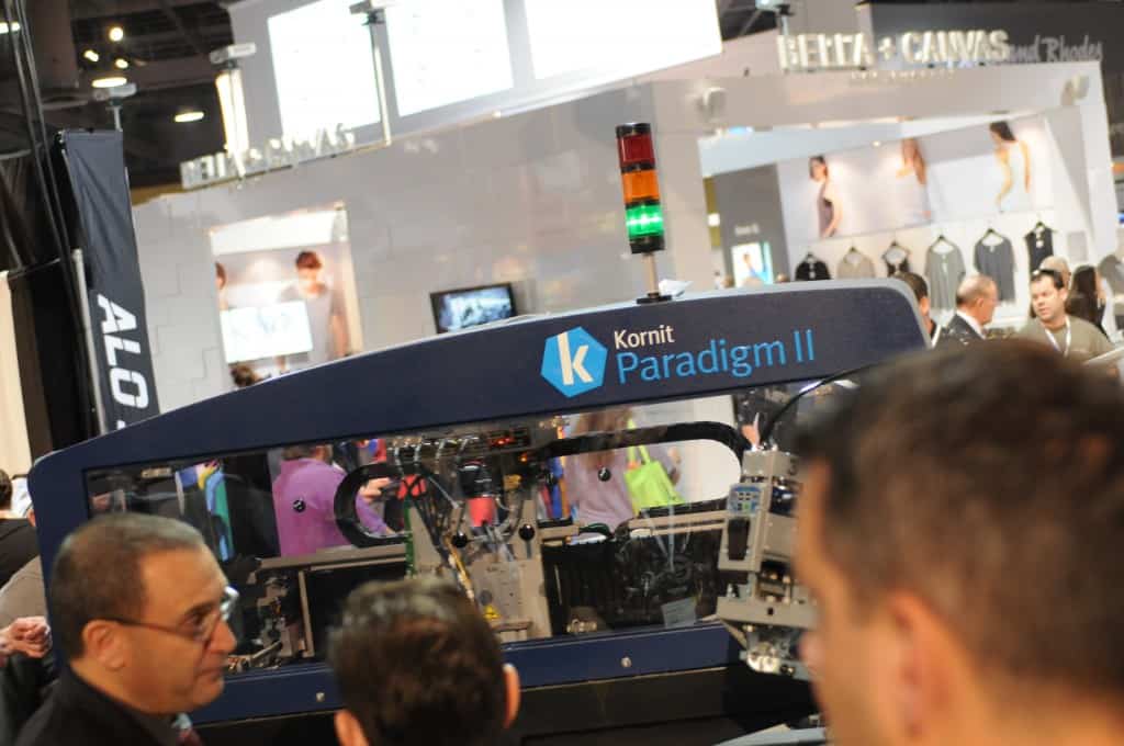 The Kornit Paradigm II is a unique pairing with screenprinting which allows for new creative types of soft prints done rapidly.