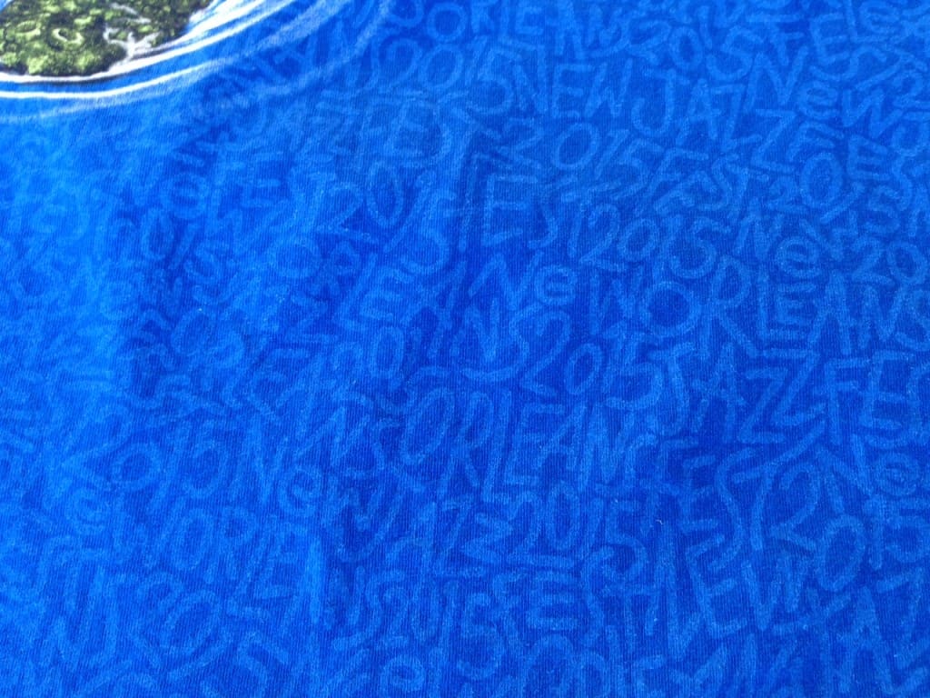 Close up of the gator shirts showing the detailed all over print in the background