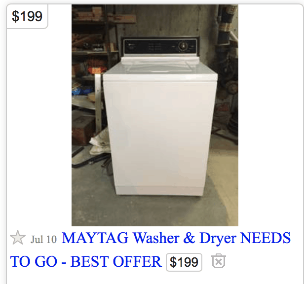 The washing machine we could go get today, probably for $50. Found in a 30 second search on craigslist.